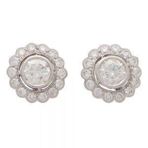 Diamond Floral Cluster Earrings in Platinum, 2.54 carats