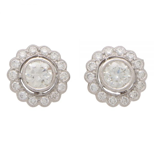 Diamond Floral Cluster Earrings in Platinum, 2.54 carat total