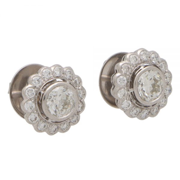 Diamond Floral Cluster Earrings in Platinum, 2.54 carats