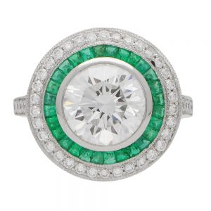 GIA Certified 3ct Diamond and Emerald Double Target Ring