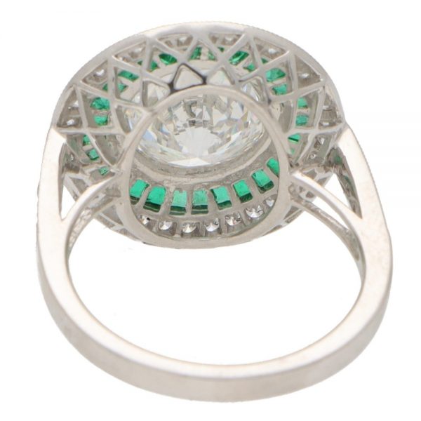 GIA Certified 3.02ct Diamond and Emerald Double Target Ring in Platinum