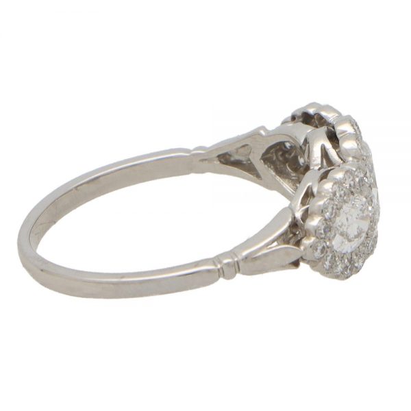 Diamond Three Stone Cluster Ring in Platinum, 1.12 carat total