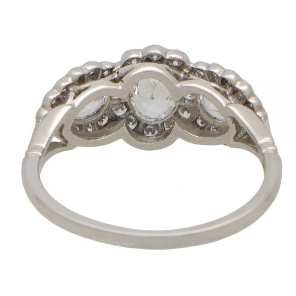 Diamond Three Stone Cluster Ring in Platinum, 1.12 carat total
