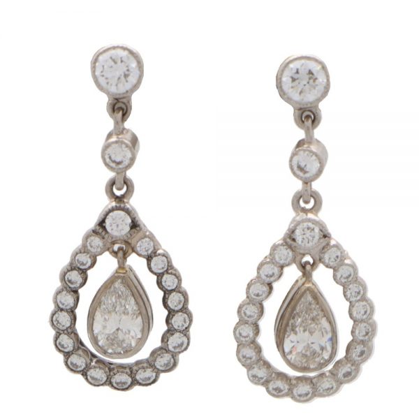 Pear Cut Diamond Cluster Garland Drop Earrings, 1.52 carat total
