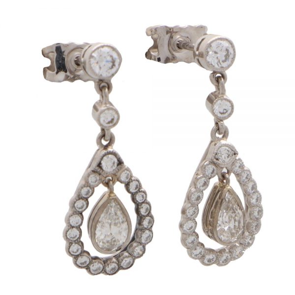 Pear Cut Diamond Cluster Garland Drop Earrings, 1.52 carats