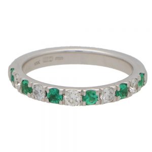 Emerald and Diamond Half Eternity Band Ring