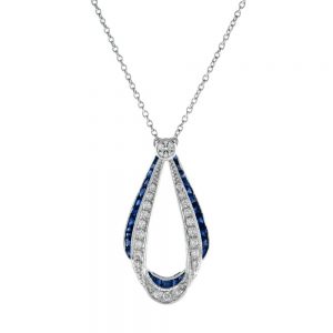 2ct Sapphire and Diamond Ribbon Cluster Pendant Necklace