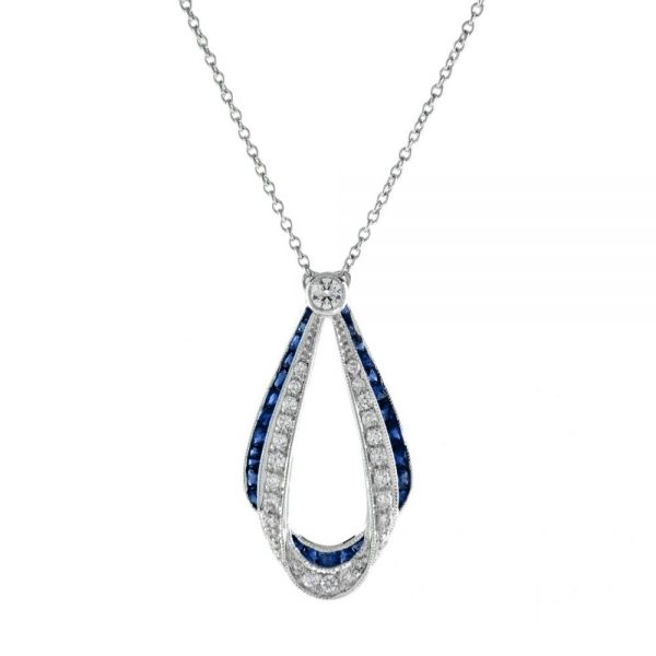 2ct Sapphire and Diamond Ribbon Cluster Pendant Necklace