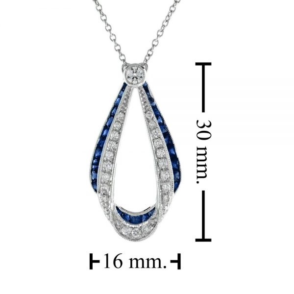 2ct Sapphire and Diamond Ribbon Cluster Pendant Necklace