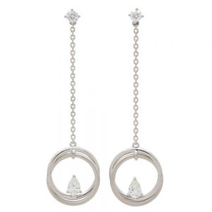 Pear Cut Diamond Drop Circle Earrings in White Gold