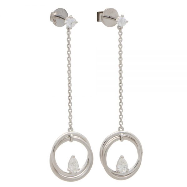 Pear Cut Diamond Drop Circle Earrings in 18ct White Gold