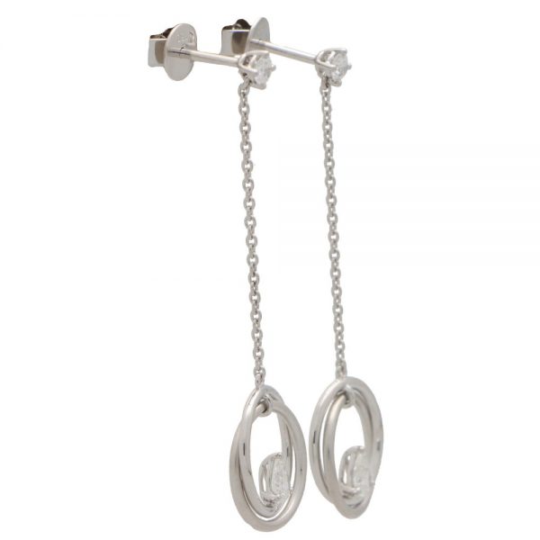 Pear Cut Diamond Drop Circle Earrings in 18ct White Gold
