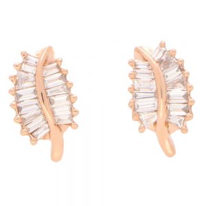 Baguette Cut Diamond Leaf Earrings in Rose Gold
