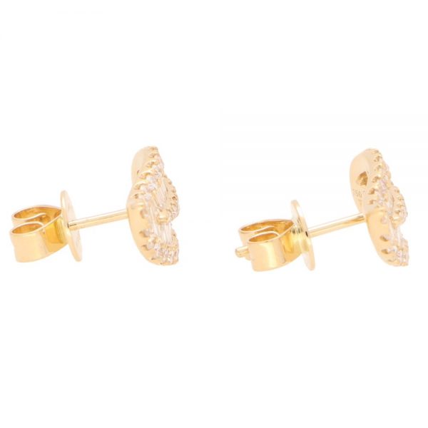 1.19ct Brilliant and Baguette Diamond Leaf Stud Earrings in Yellow Gold