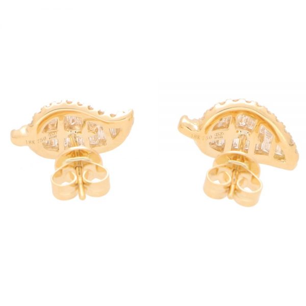 Diamond Leaf Stud Earrings in 18ct Yellow Gold