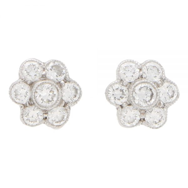 Diamond Floral Cluster Stud Earrings, 0.48 carat total