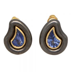 Vintage Poiray Sapphire Earrings in Gold and Silver