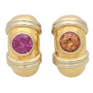 Vintage Poiray Pink and Orange Sapphire Earrings