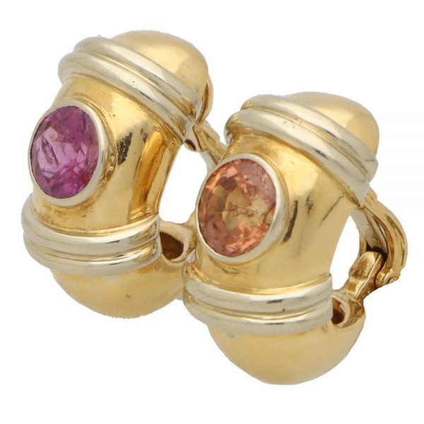 Vintage Poiray Pink and Orange Sapphire Clip On Earrings