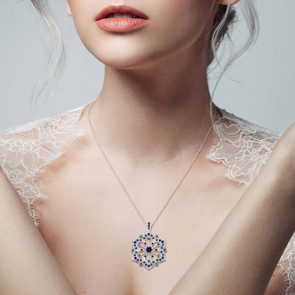 2.26ct Sapphire and Blue Topaz Filigree Flower Pendant