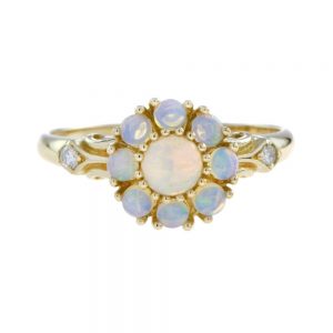 Victorian Style Opal Floral Cluster Ring