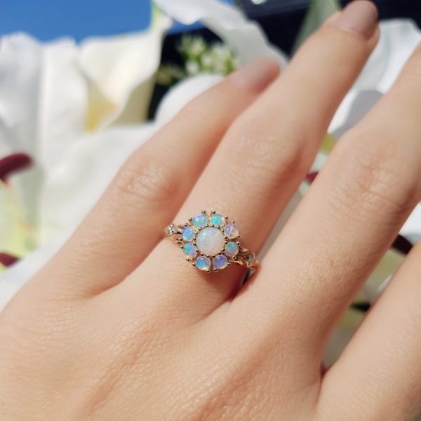 Victorian Style Opal Floral Cluster Ring