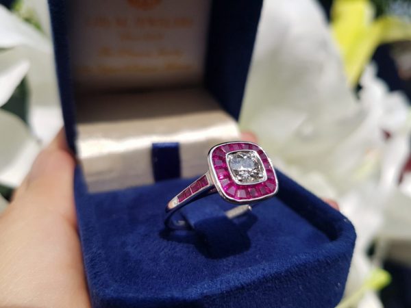 Art Deco Style Diamond and Ruby Cluster Target Ring