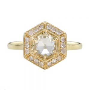Rose Cut Diamond Hexagonal Cluster Ring in 18ct Yellow Gold