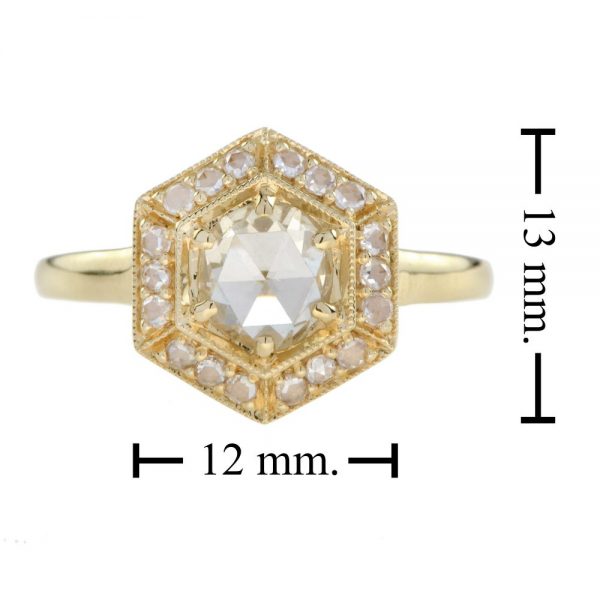 0.68ct Rose Cut Diamond Hexagonal Cluster Ring in 18ct Yellow Gold