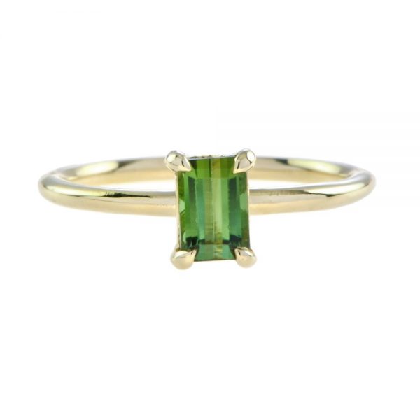 0.60ct Emerald Cut Green Tourmaline Solitaire Engagement Ring