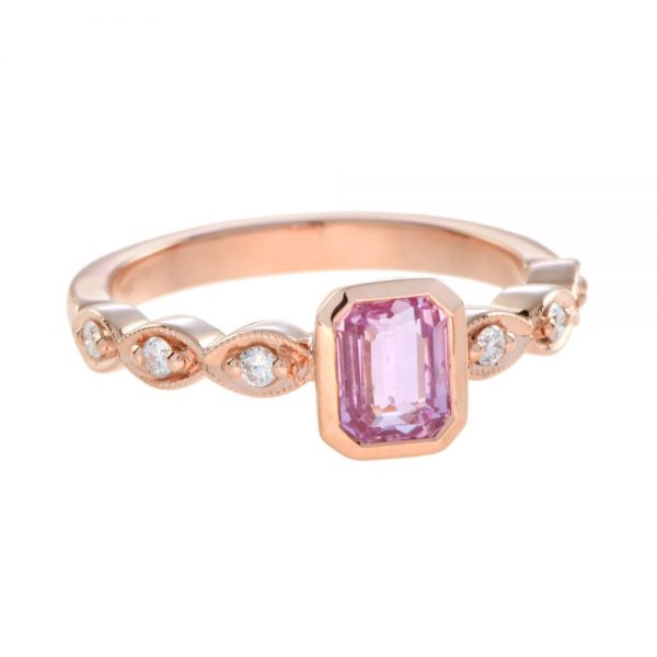Pink Sapphire and Diamond Engagement Ring in 18ct Rose Gold