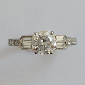 Vintage 1.14ct Diamond Ring with Baguette Diamond Shoulders