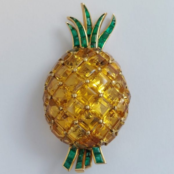 Vintage Citrine and Emerald Pineapple Brooch