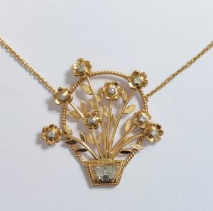 Vintage Diamond Set Jardinière Pendant Necklace