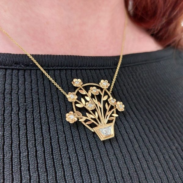 Vintage Diamond Set Jardiniere Pendant Necklace