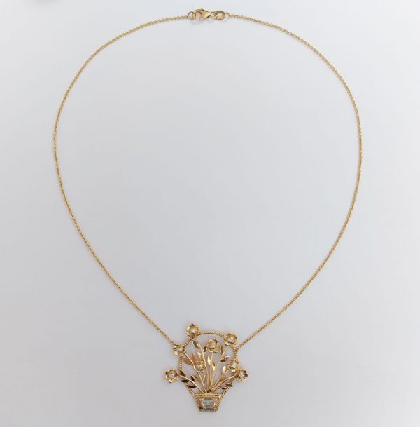 Vintage Diamond Set Jardiniere Pendant Necklace