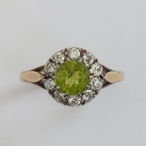 Vintage Peridot and Diamond Cluster Ring