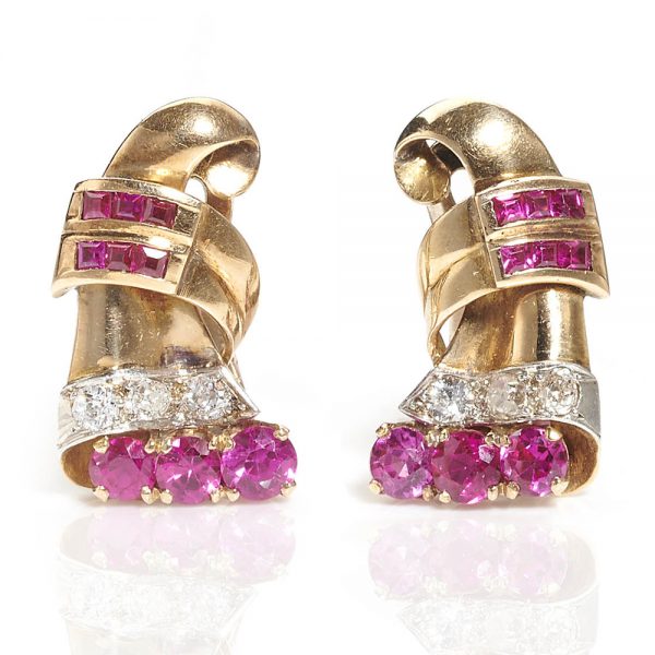 Vintage Ruby and Diamond Clip Earrings