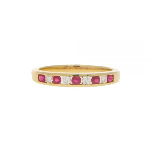 Diamond and Ruby Half Eternity Ring in 18ct Yellow Gold