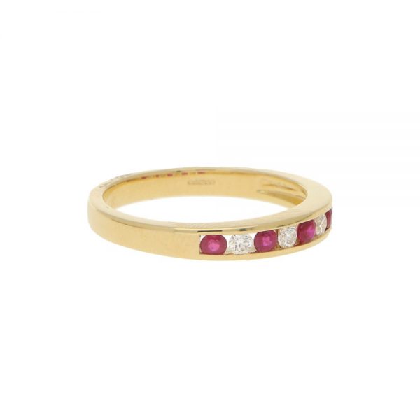 Diamond and Ruby Half Eternity Ring in 18ct Yellow Gold