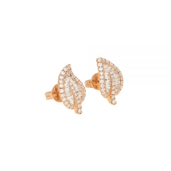 Diamond Leaf Stud Earrings in Rose Gold