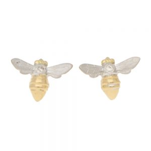 Diamond Set Gold Bee Stud Earrings