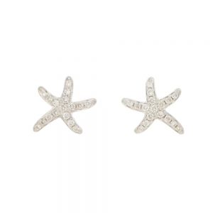 Small Diamond Starfish Stud Earrings in White Gold