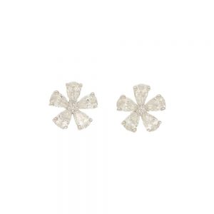 Pear Cut Diamond Flower Cluster Stud Earrings