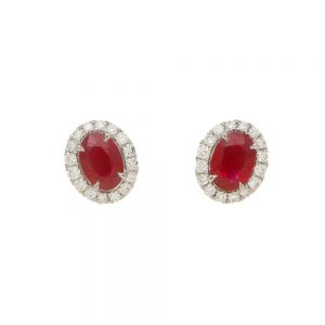 1.26ct Ruby and Diamond Oval Cluster Stud Earrings