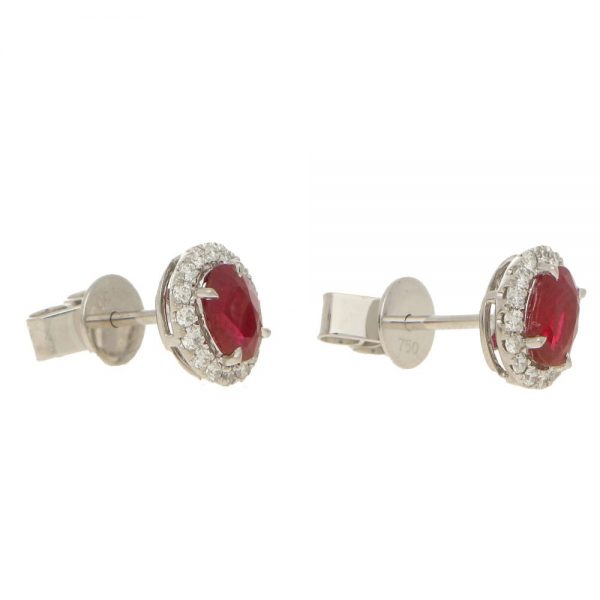 1.26ct Ruby and Diamond Oval Cluster Stud Earrings