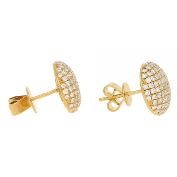 1.15ct Diamond Button Lattice Domed Cluster Earrings in 18ct Yellow Gold