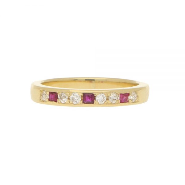 Ruby and Diamond Half Eternity Ring in 18ct Yellow Gold