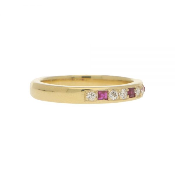 Ruby and Diamond Half Eternity Ring in 18ct Yellow Gold