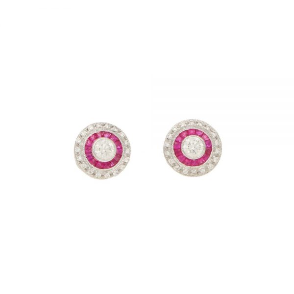 Diamond and Ruby Cluster Target Stud Earrings